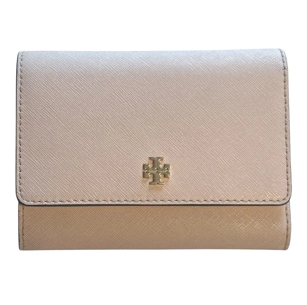 Tory Burch Robinson Saffiano Leather Trifold Wallet Apricot Peach
